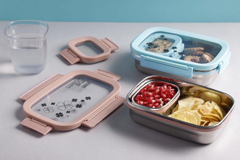 Ganesh Alpha Juinor Stainless Steel Insulated Lunch Box for School & Office, Airtight Leak-Proof, Unbreakable Lid, Snacks Tiffin Box - (650ml 1pc + 140ml 1 Pc) Blue - Image 4