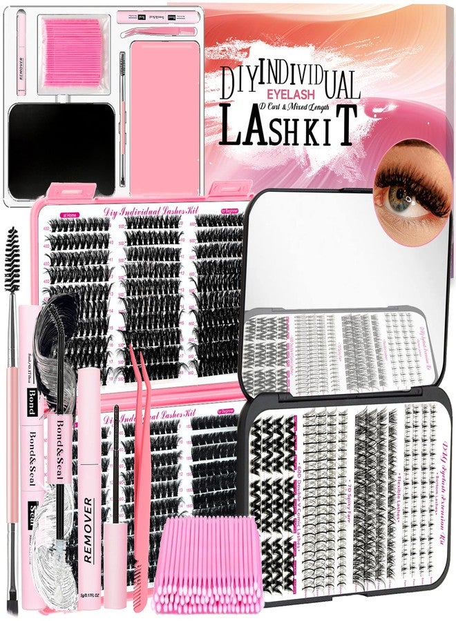 QUKLOGEN DIY Fluffy Lash Extension Kit 772Pcs D Curl 4 styles Individual Lash with Bottom Lash Clusters Lash Bond and Seal,Quick Glue Remover Tweezers Eyelash Brush Mini Applicator (LASH003) - Image 1