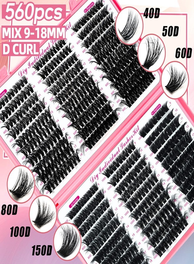 QUKLOGEN DIY Fluffy Lash Extension Kit 772Pcs D Curl 4 styles Individual Lash with Bottom Lash Clusters Lash Bond and Seal,Quick Glue Remover Tweezers Eyelash Brush Mini Applicator (LASH003) - Image 2