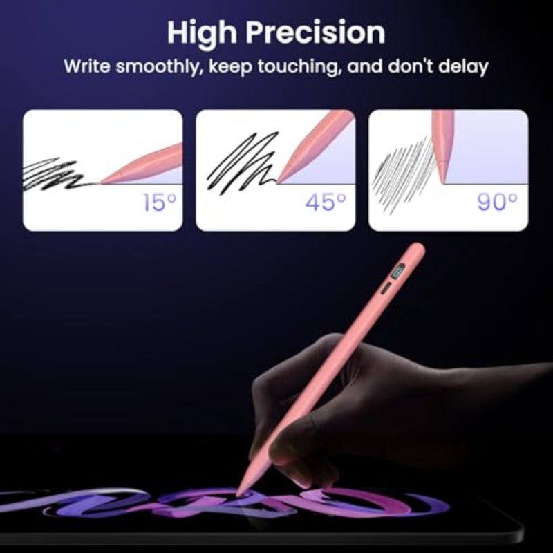 قلم شاشة لجهاز iPad 2018-2026، قلم عرض طاقة LED مع شحن سريع لمدة 15 دقيقة، متوافق مع Apple iPad 11/10/9/8/7/6th Gen، Air 11/13'' M3، Pro11/12.9/13''، Air3-5، Mini 5/6 وردي - Image 4
