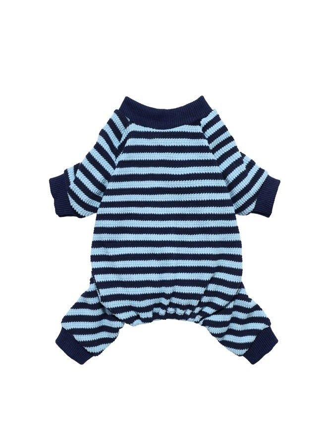 Fitwarm بيجامة كلب مخططة زرقاء وبيضاء، ملابس كلب وافل للكلاب الصغيرة، بدلة جرو بأقدام، ملابس قطط، XXL - Image 1