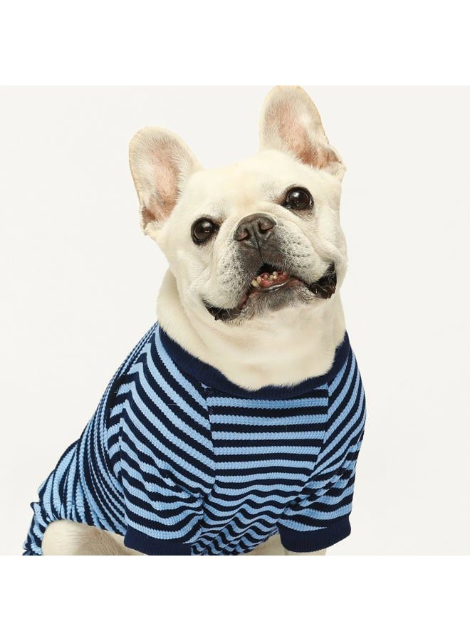 Fitwarm بيجامة كلب مخططة زرقاء وبيضاء، ملابس كلب وافل للكلاب الصغيرة، بدلة جرو بأقدام، ملابس قطط، XXL - Image 2