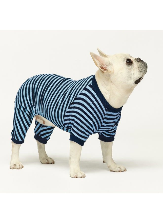 Fitwarm بيجامة كلب مخططة زرقاء وبيضاء، ملابس كلب وافل للكلاب الصغيرة، بدلة جرو بأقدام، ملابس قطط، XXL - Image 3