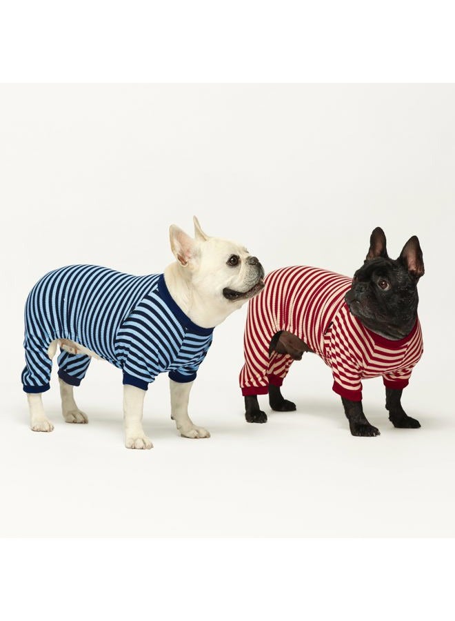 Fitwarm بيجامة كلب مخططة زرقاء وبيضاء، ملابس كلب وافل للكلاب الصغيرة، بدلة جرو بأقدام، ملابس قطط، XXL - Image 4