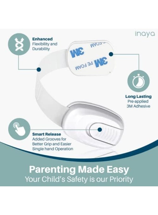 INAYA 5-Pack Child Proof Cabinet Latches White for Drawers, Cupboards, Fridge Toilet Seat, Dishwashers, Trash Can, Up to 37lb Pull Force - Adjustable Length, 3M Adhesive, No Drilling Child Safety Locks - Image 5