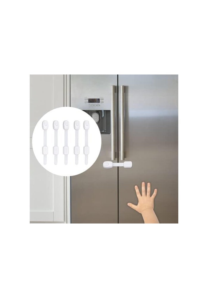INAYA 5-Pack Child Proof Cabinet Latches White for Drawers, Cupboards, Fridge Toilet Seat, Dishwashers, Trash Can, Up to 37lb Pull Force - Adjustable Length, 3M Adhesive, No Drilling Child Safety Locks - Image 1
