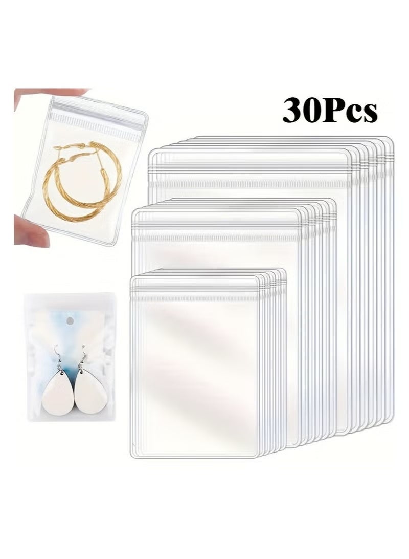 30-Pack Clear PVC Zipper Jewelry Bags - Waterproof Storage Pouches for Earrings, Necklaces, Bracelets | Durable Zip Lock Organizer for Jewelry Making, Beading & Accessories Display - Image 1