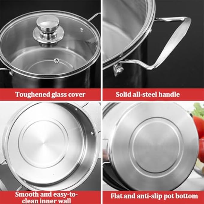 FDTY قطعة واحدة من أواني الطهي المصنوعة من الفولاذ المقاوم للصدأ، وعاء طهي كبير من الفولاذ المقاوم للصدأ بمقبضين وغطاء من الزجاج المقوى لمواقد الغاز الحثية الكهربائية 346 × 689 بوصة - Image 3