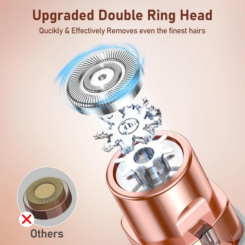 Painless مزيل شعر قابل لإعادة الشحن 2 في 1 للنساء مع رؤوس قابلة للتبديل، مزيل شعر الشفة العليا للنساء، ماكينة حلاقة الحواجب، ماكينة حلاقة الوجه (بيج) - Image 4