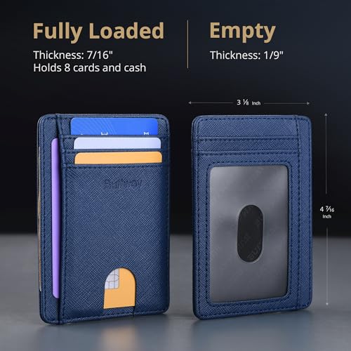 Buffway Slim Minimalist Front Pocket RFID Blocking Leather Wallets for Men and Women - Cross Blue - Image 5