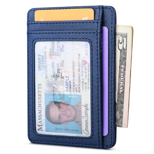 Buffway Slim Minimalist Front Pocket RFID Blocking Leather Wallets for Men and Women - Cross Blue - Image 2