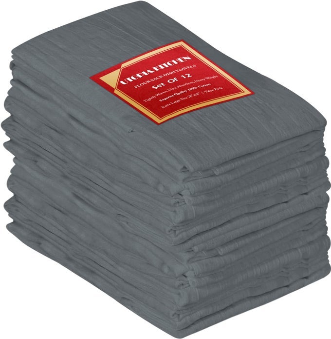 LIGHT GREY FLOUR SACK TOWELS 12 PACK 28 X 28 INCH 100 COTTON TEA TOWELS FOR CLEANING DRYING HIGHLY ABSORBENT KITCHEN DISH CLOTH