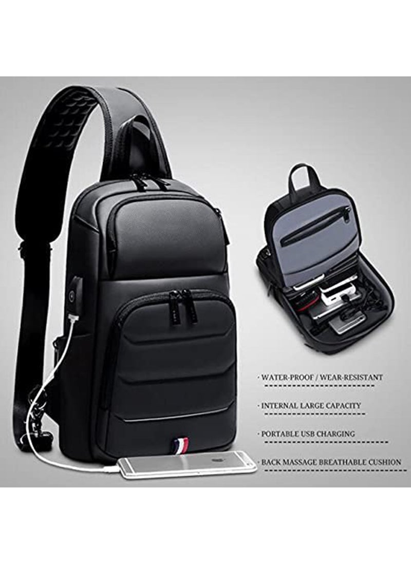 ماركة غير محددة - Chest Shoulder Messenger Waterproof USB Crossbody Bag For Tablet 7 Inch To 13 Inch - Black - Image 1