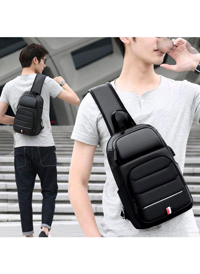 ماركة غير محددة - Chest Shoulder Messenger Waterproof USB Crossbody Bag For Tablet 7 Inch To 13 Inch - Black - Image 1