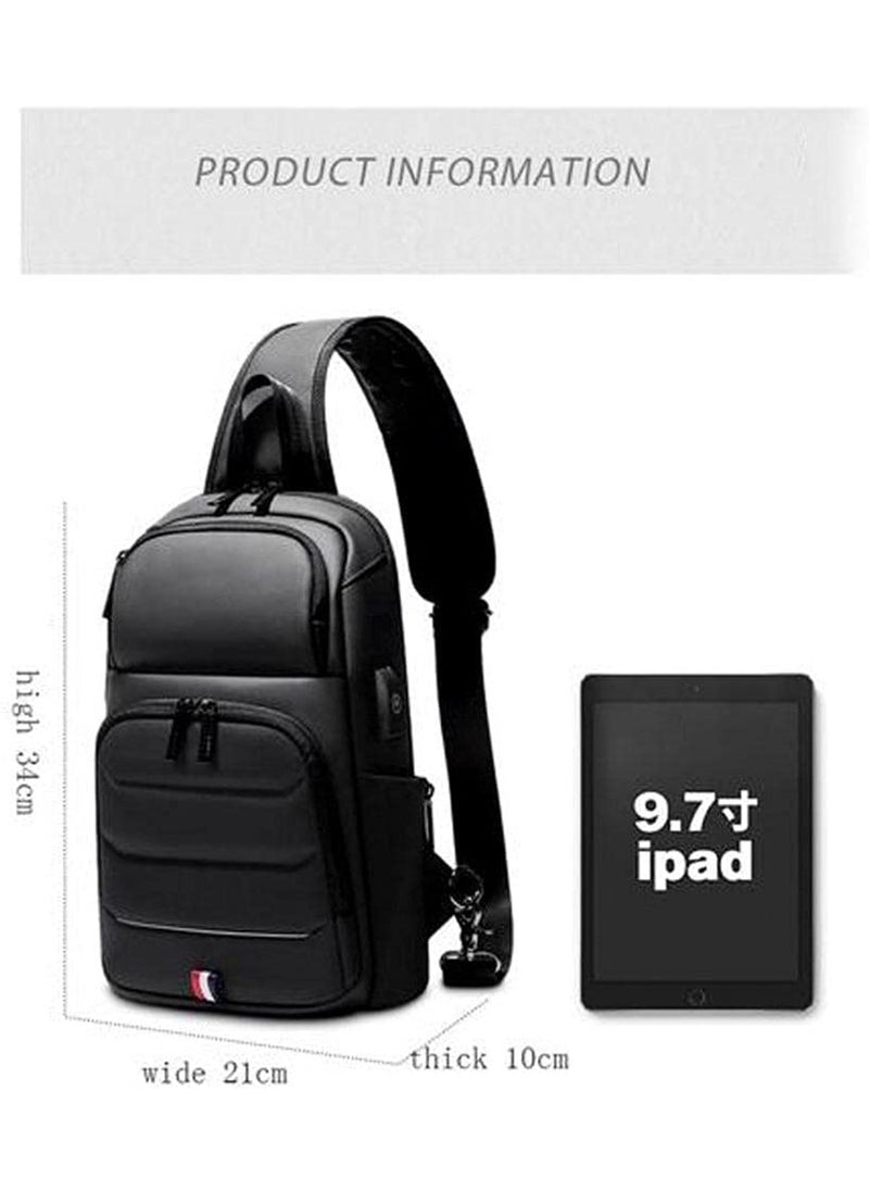 ماركة غير محددة - Chest Shoulder Messenger Waterproof USB Crossbody Bag For Tablet 7 Inch To 13 Inch - Black - Image 1