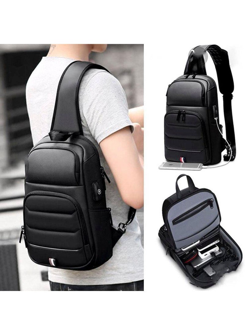 ماركة غير محددة - Chest Shoulder Messenger Waterproof USB Crossbody Bag For Tablet 7 Inch To 13 Inch - Black - Image 1