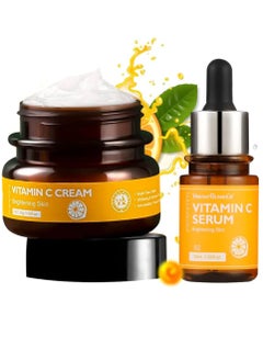 Vitamin C Serum & Whitening Face Cream Set Whitening Anti-Aging Anti-Wrinkle Brightening Fade Dark Spot Moisturizer Skin Repair Cream Vitamin C Serum for Face for Men and Women