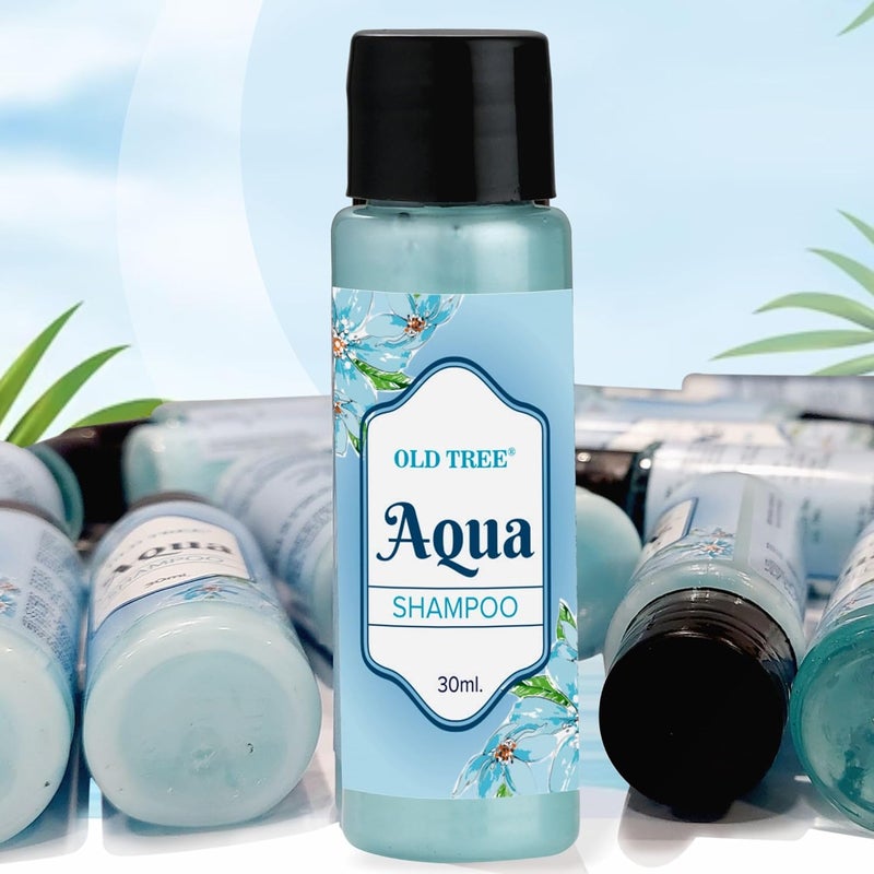 Old Tree Aqua Hotel Shampoo Toiletries Kit 30ml Pack of 100 Travel Size Aqua Mini Hair Shampoo for Travelling Hotel Room Guest Supply Hotel Amenities Accessories - Image 1