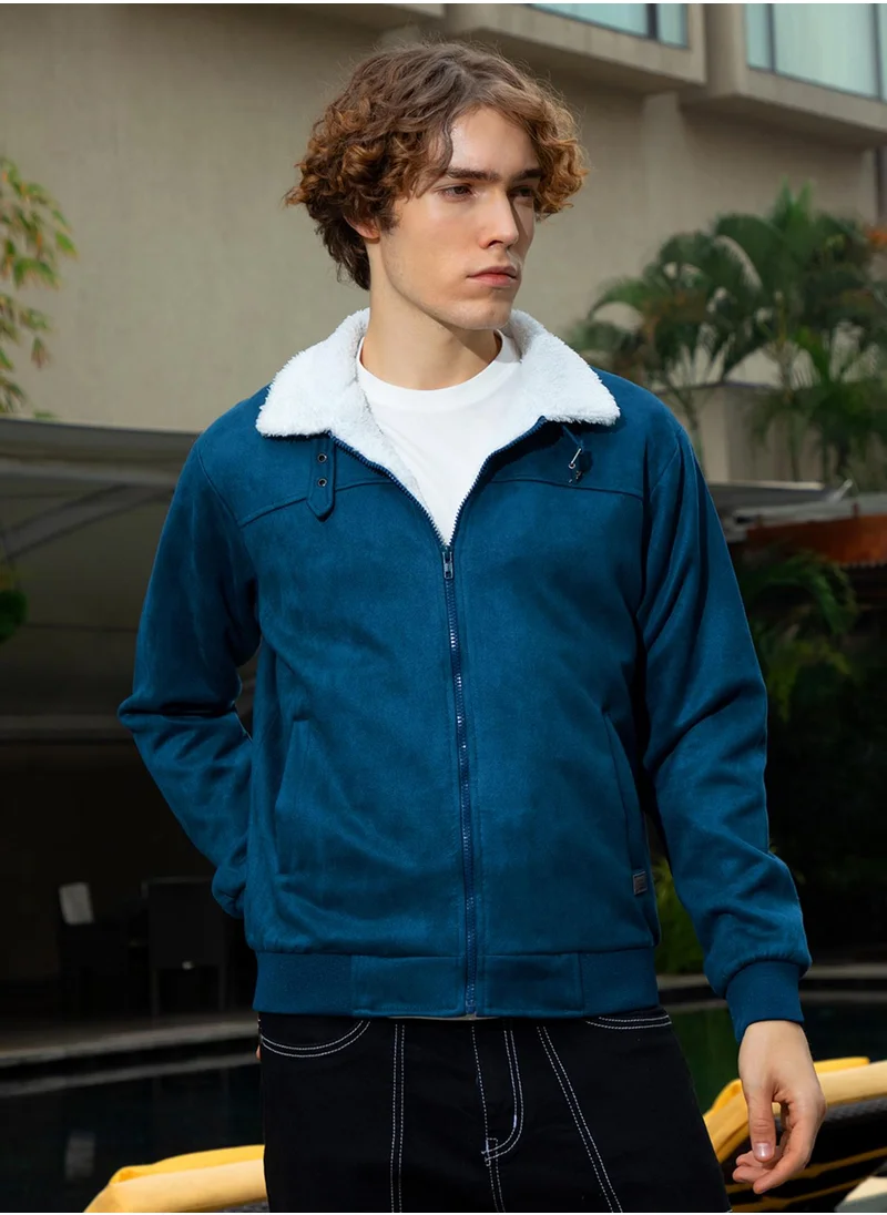 Campus Sutra Men's Admiral Blue Self-Design Buffalo Check Puffer Jacket