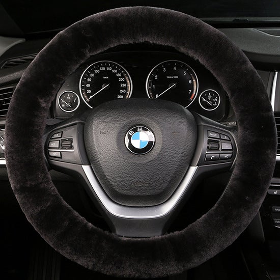 Generic New car wool steering wheel cover wool short plush cute wool car handle cover winter handle cover fur one Charcoal Gray 