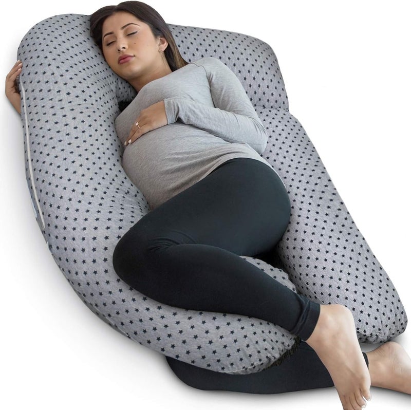PharMeDoc Pregnancy Pillow, U-Shape (Gray) Detachable Stars Pattern - Image 1