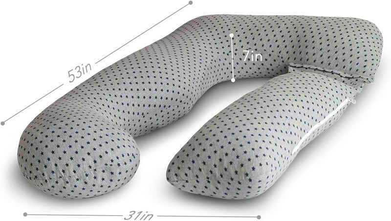 PharMeDoc Pregnancy Pillow, U-Shape (Gray) Detachable Stars Pattern - Image 2