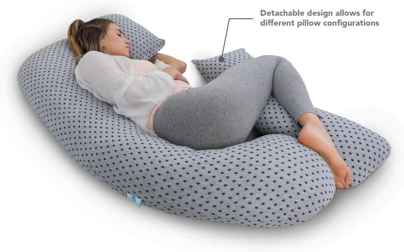 PharMeDoc Pregnancy Pillow, U-Shape (Gray) Detachable Stars Pattern - Image 3
