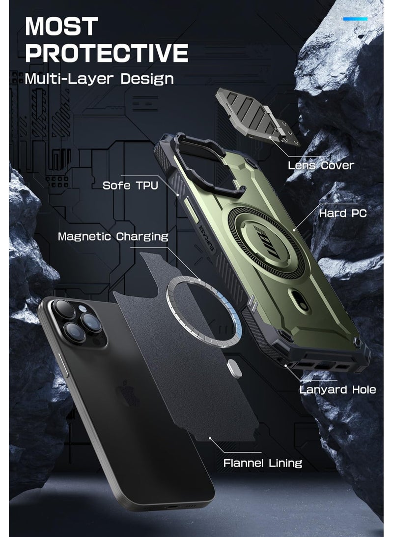 SupCase iPhone 15 Pro Max Case 6.7 Inch with Camera Cover Compatible with MagSafe Heavy Duty Rugged Case with Built In Kickstand  Guldan - Image 3