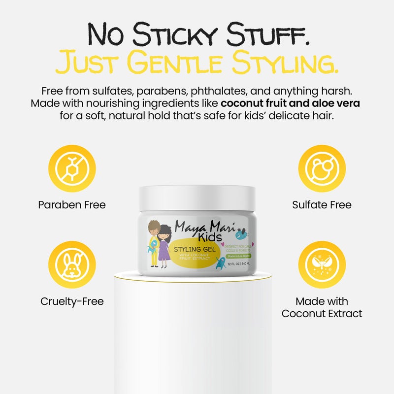 MAYA MARI Kids Hair Styling Gel with Coconut Fruit Extract | Safe & Gentle Baby Hair Gel for Toddlers | Sulfate-Free Hair Gel for Boys & Girls, 12 oz - Image 5