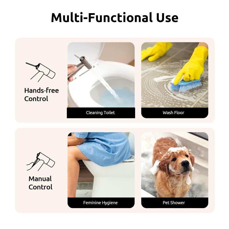 Arofa Hands-Free Handheld Bidet Sprayer for Toilet, Dual Control Mode Spray Handheld Bidet with Adjustable Water Flow, Bidet Toilet Sprayer with Bidet Hose for Feminine Wash - Image 4