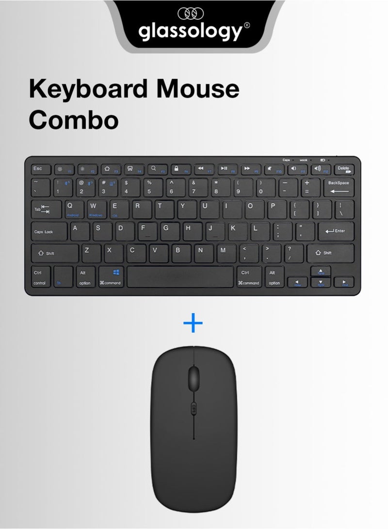 جلاسولوجي Wireless Keyboard & Mouse Combo, Slim Full-Size 2.4GHz Keyboard with Ergonomic Mouse, Plug & Play USB Receiver, Silent Typing – Black - Image 1