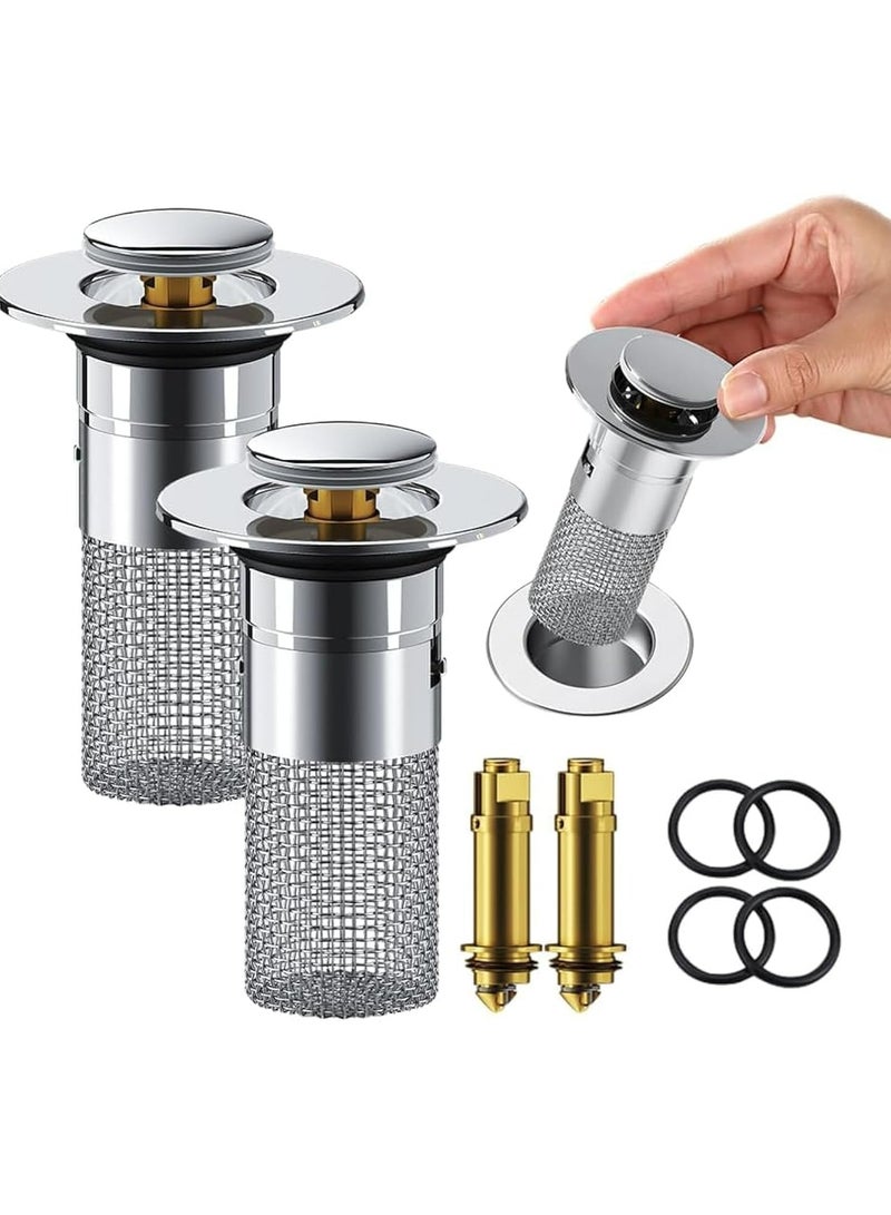 CMGTYYD Bathroom Sink Drain Strainer Hair Catcher, Upgrade Bathroom Sink Stopper, Pop up Bounce Core Basin Drain Filter, Stainless Steel Floor Drain Filter Bathroom Sink (2 PCS) - Image 1