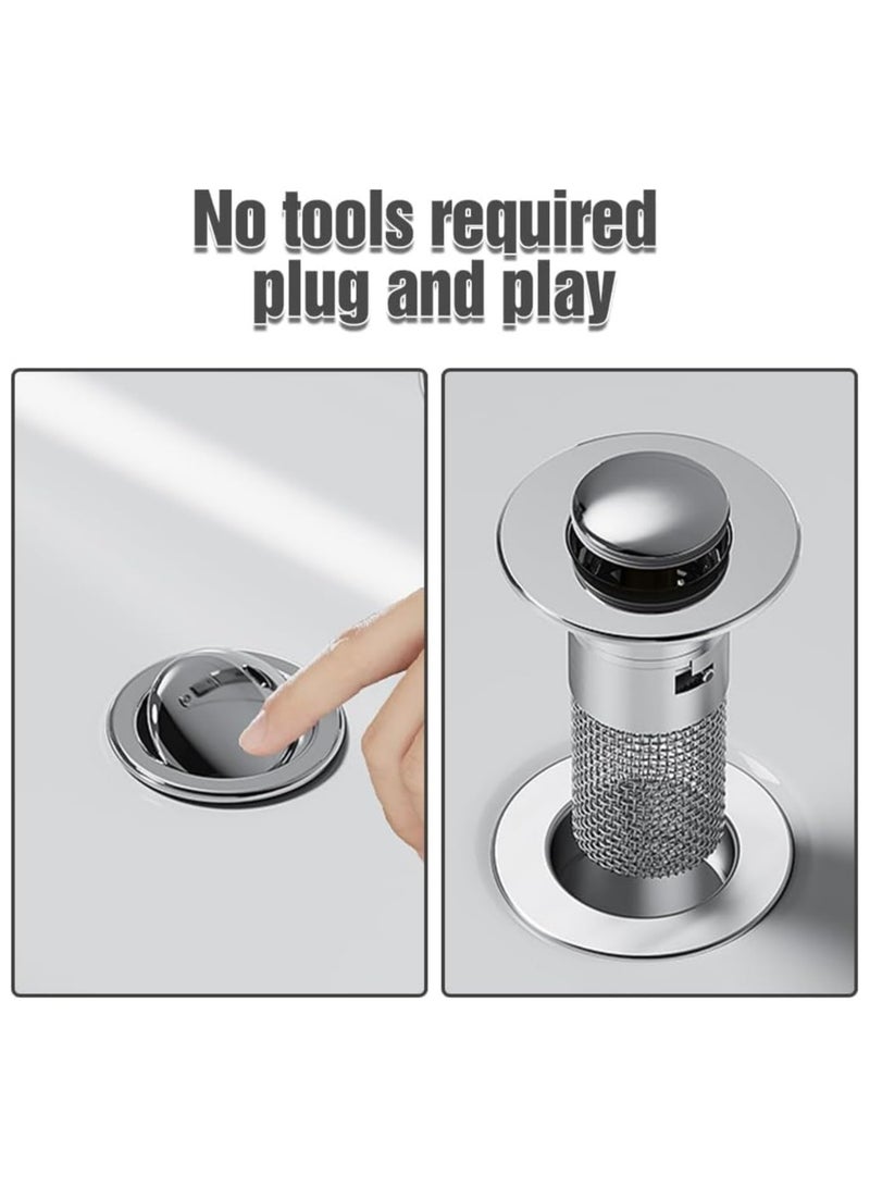 CMGTYYD Bathroom Sink Drain Strainer Hair Catcher, Upgrade Bathroom Sink Stopper, Pop up Bounce Core Basin Drain Filter, Stainless Steel Floor Drain Filter Bathroom Sink (2 PCS) - Image 3