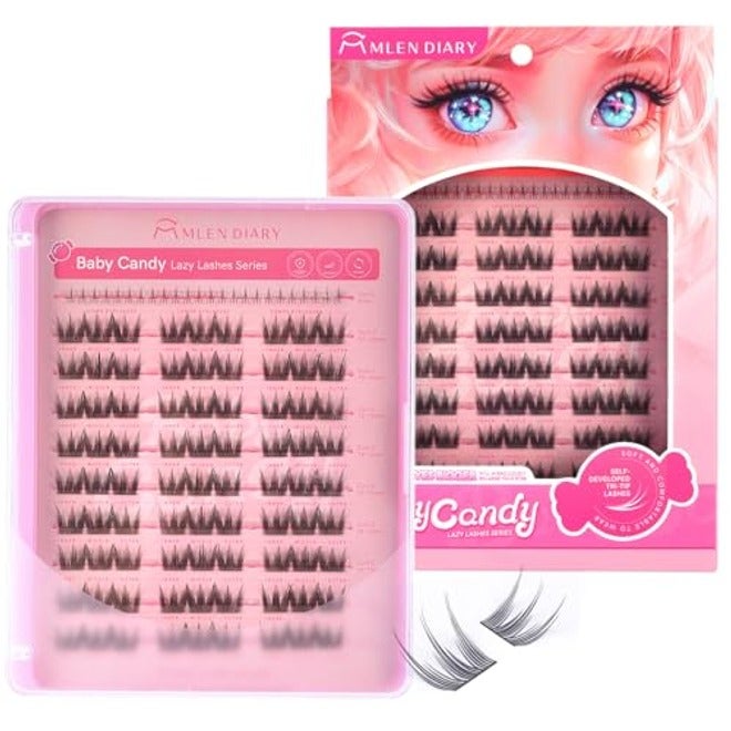 MLEN DIARY Natural Lash Clusters with Remover, 114 Pcs Wispy DIY Eyelash Extensions Kit, Handmade Lightweight Compact Design, Gift for Beauty Lovers, C Curl - Image 1