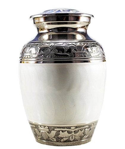 eSplanade Cremation Urn Memorial Container Jar Pot Metal Burial Urns Keepsake for Ashes Brass White 6 Inches Medium