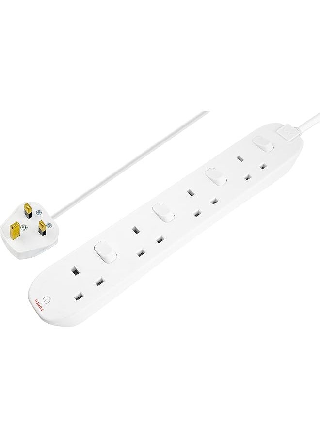 PROMASS promass Four Socket Extension with Individual Switches, 2 Metres, White  - Image 1