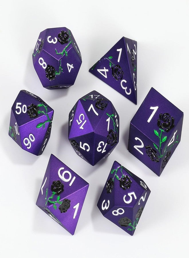 CSITORWWE Rose Flower Form Metal Dice,7PCS Heavy Metal Dice Set,Polyhedral Dice with Gift Case for TTRPG Tabletop Gaming,Dungeon Masters,RPG Adventures(Purple with Black Rose) - Image 5
