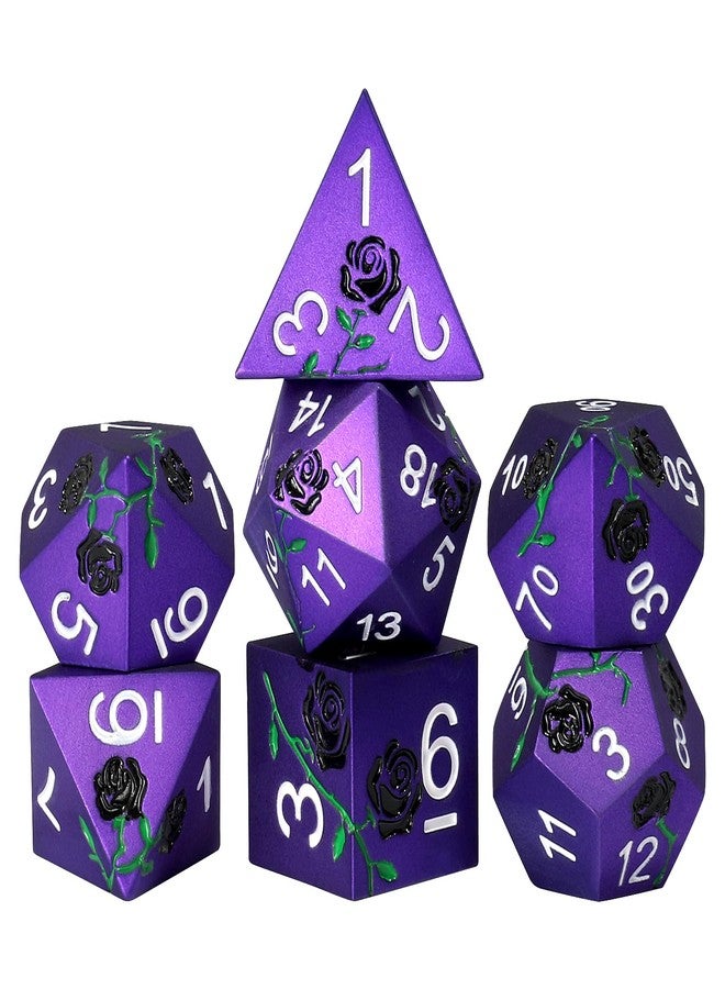 CSITORWWE Rose Flower Form Metal Dice,7PCS Heavy Metal Dice Set,Polyhedral Dice with Gift Case for TTRPG Tabletop Gaming,Dungeon Masters,RPG Adventures(Purple with Black Rose) - Image 4