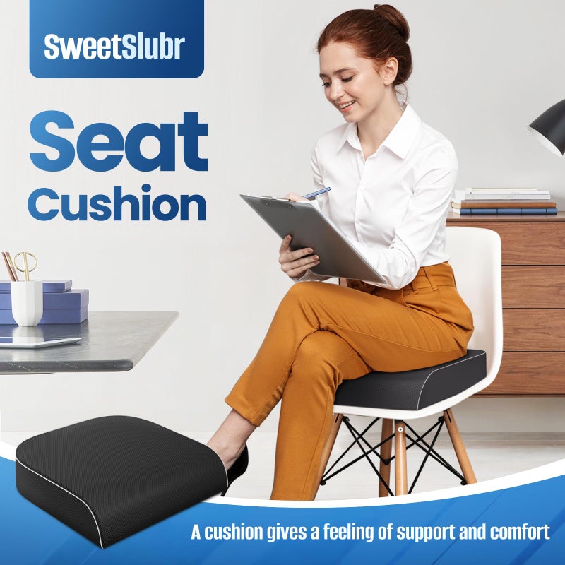 SweetSlubr Seat Cushion for Tailbone Pain Relief, Office Chair Cushion, Memory Foam Large Chair Cushion with Non-Slip Cover for Soft Support at Office Chair, Car Seat, Airplane Black/2X-Large - Image 3