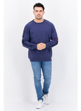 CROSSHATCH Men Crew Neck Brand Logo Long Sleeves Sweatshirt, Blue  - Image 4