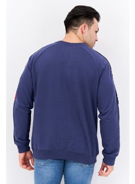CROSSHATCH Men Crew Neck Brand Logo Long Sleeves Sweatshirt, Blue  - Image 3