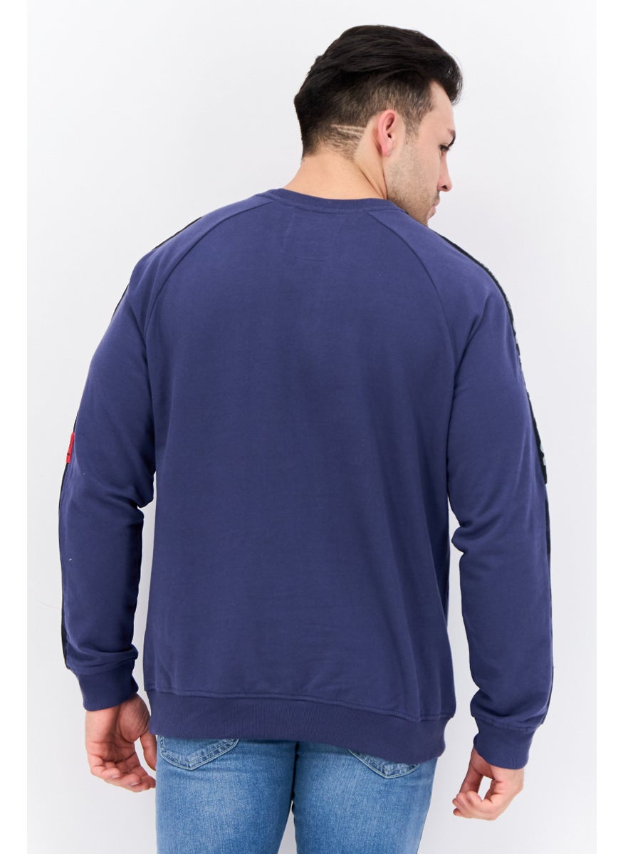 CROSSHATCH Men Crew Neck Brand Logo Long Sleeves Sweatshirt, Blue  - Image 3