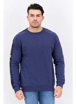 CROSSHATCH Men Crew Neck Brand Logo Long Sleeves Sweatshirt, Blue  - Image 1