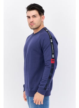 CROSSHATCH Men Crew Neck Brand Logo Long Sleeves Sweatshirt, Blue  - Image 2