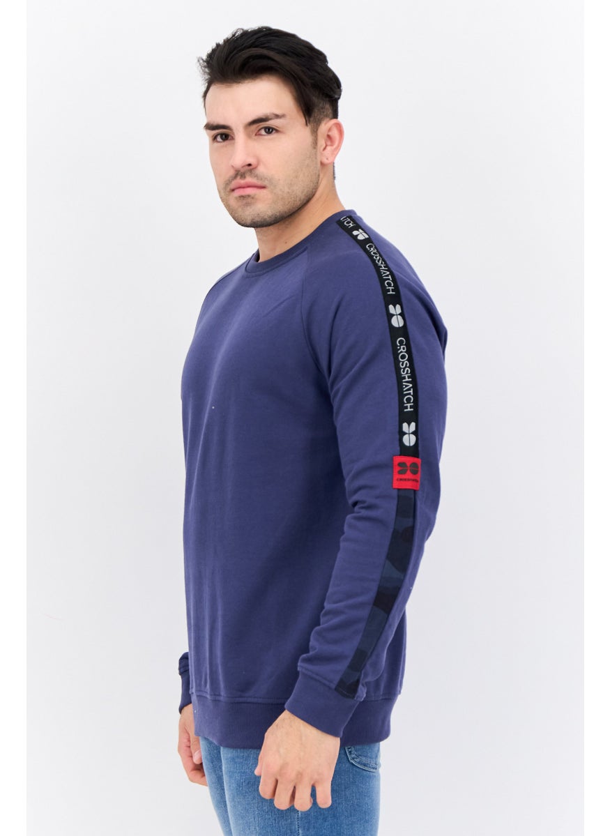 CROSSHATCH Men Crew Neck Brand Logo Long Sleeves Sweatshirt, Blue  - Image 2