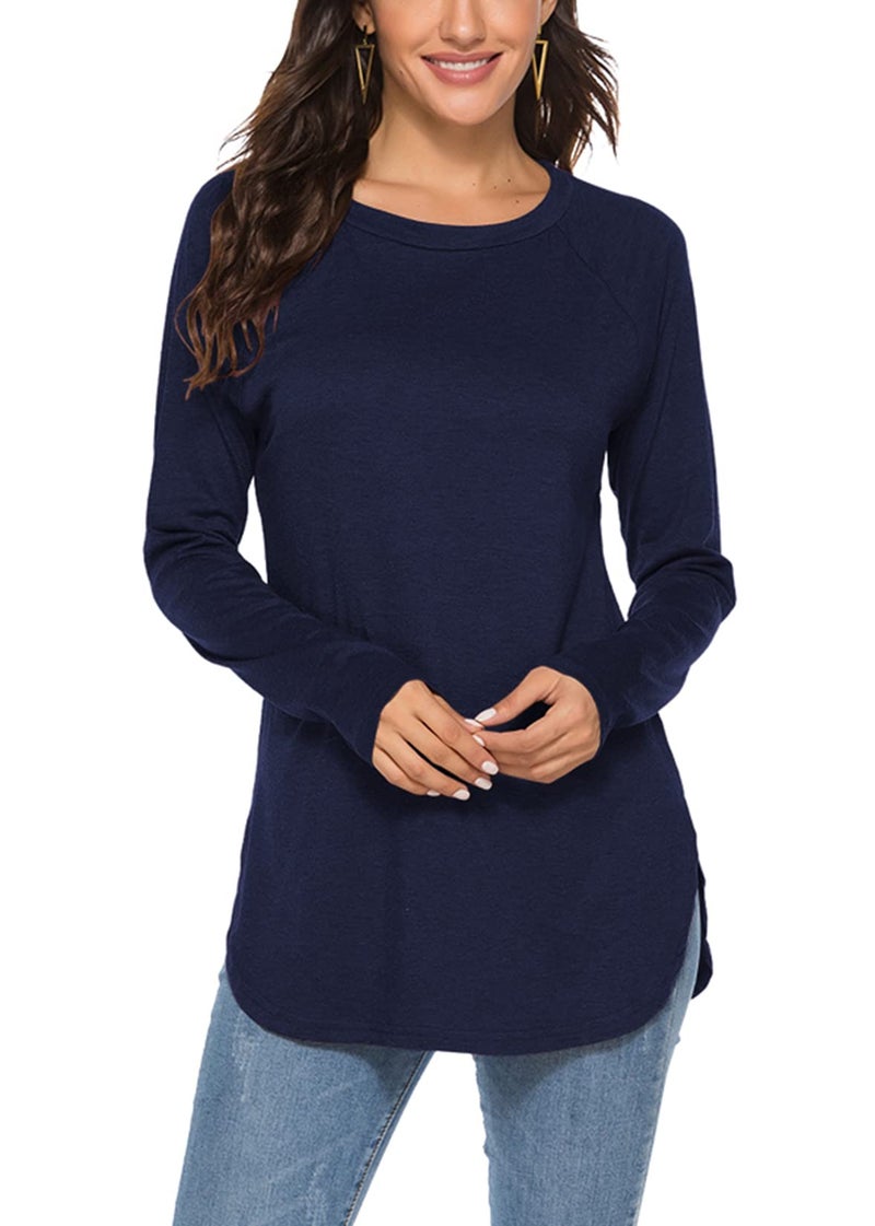 Newchoice Juniors Tunic Tops to Wear with Leggings Crew Neck Basic Long Sleeve Tees (Navy Blue,S) - Image 1