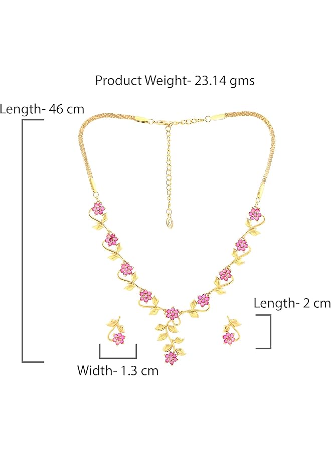 Estele Gold Plated Ruby Traditional Necklace Jewelery Set with Earrings for Women - Image 4