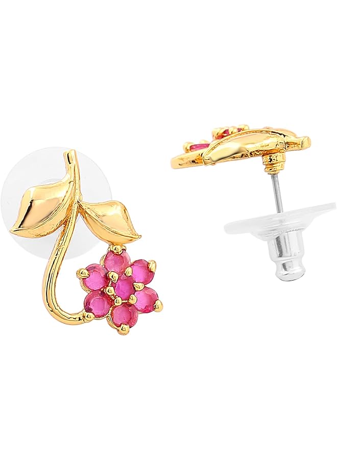 Estele Gold Plated Ruby Traditional Necklace Jewelery Set with Earrings for Women - Image 5