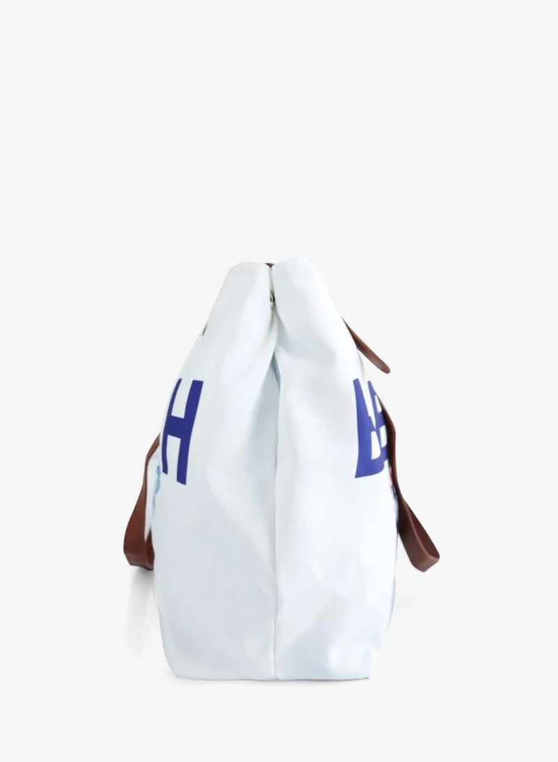Anemoss White Printed Beach Tote Bag