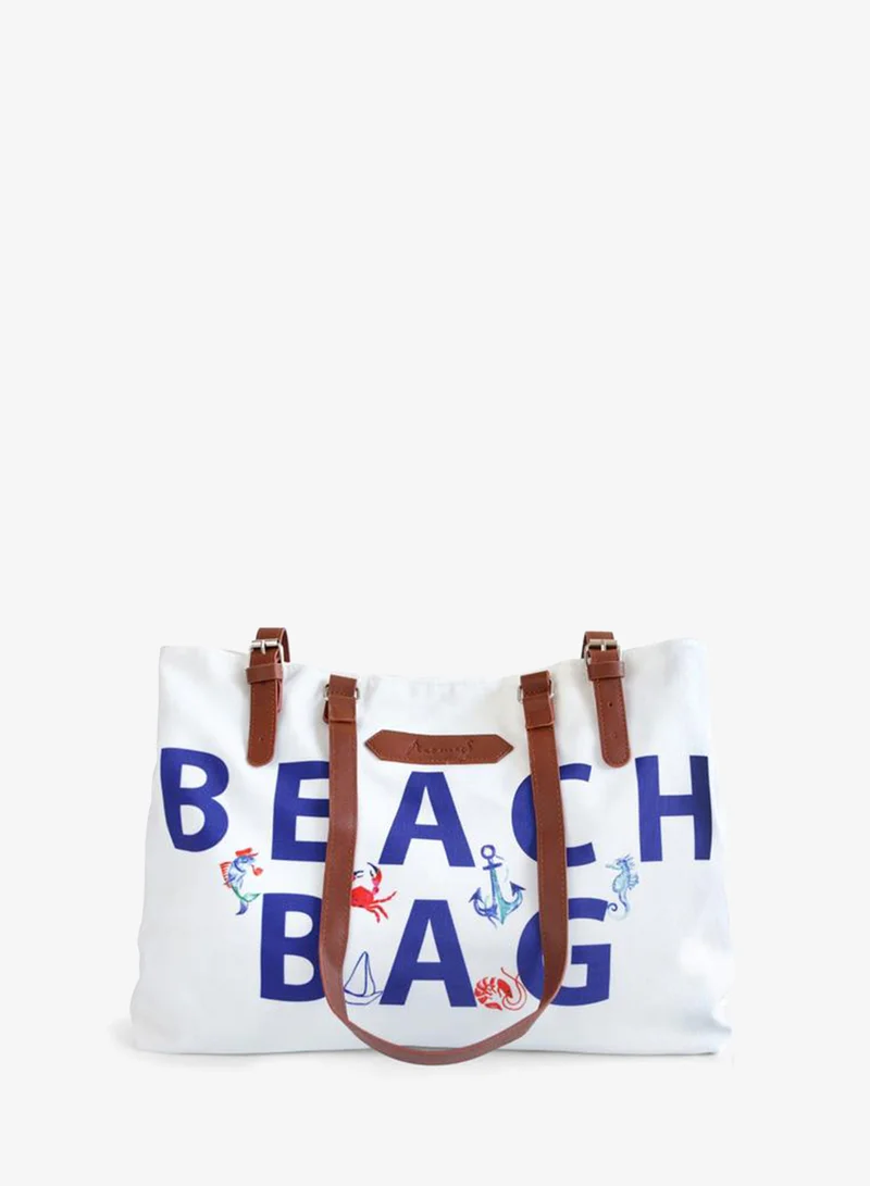 Anemoss White Printed Beach Tote Bag